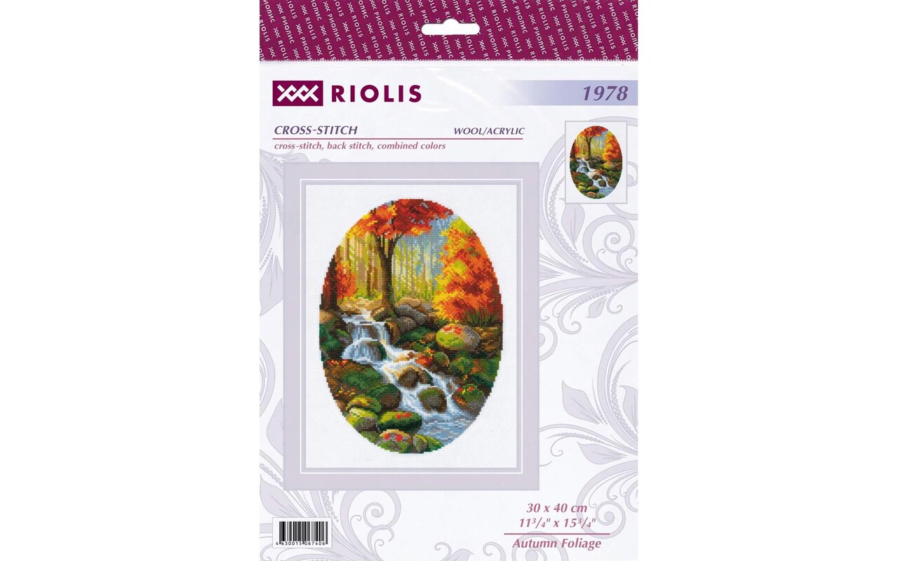 Riolis Cross Stitch Kit Autumn Foliage, 11 3/4" x 15 3/4" (30 x 40 cm), stranded cotton, cross-stitch, half cross-stitch, back stitch and combined colors, included all supplies